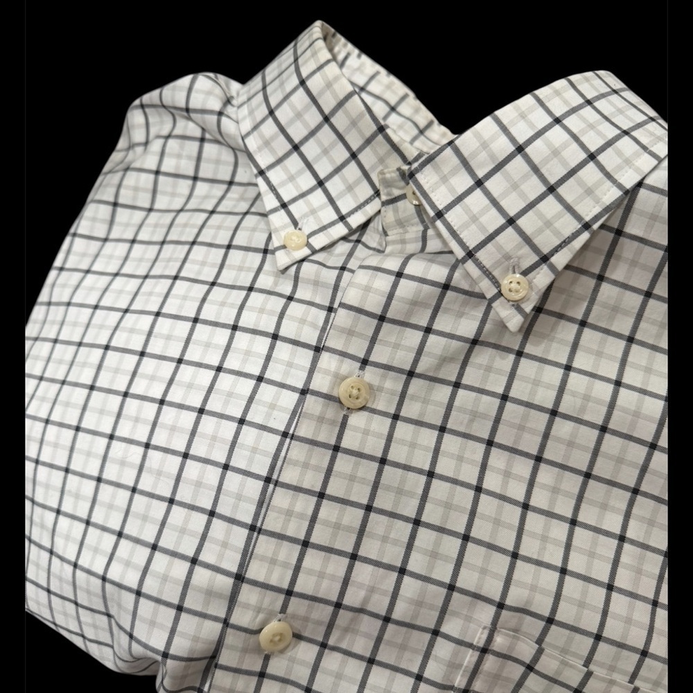 Peter Millar XL Gray Black White Plaid Button down Shirt With Pocket - Picture 1 of 2